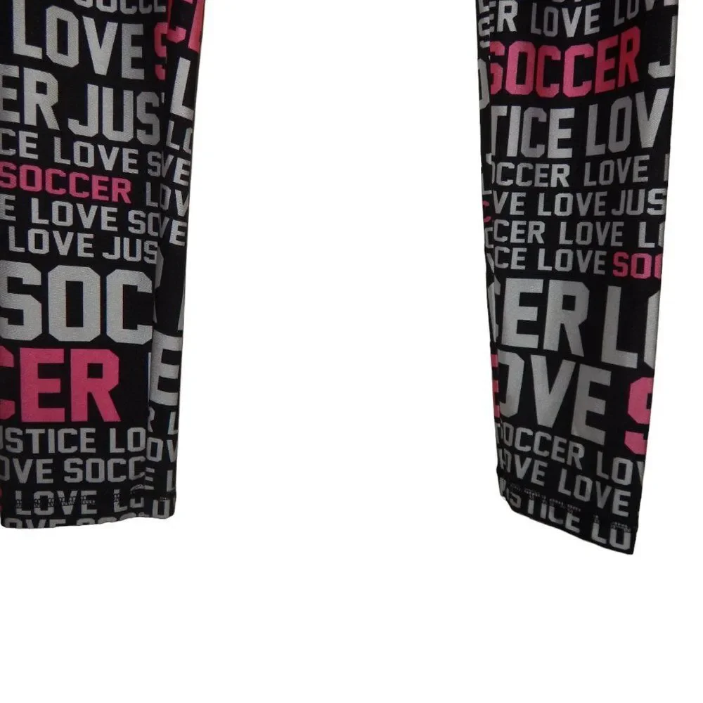 Justice Girls Size 14 Black Pink White Love Soccer Activewear Leggings